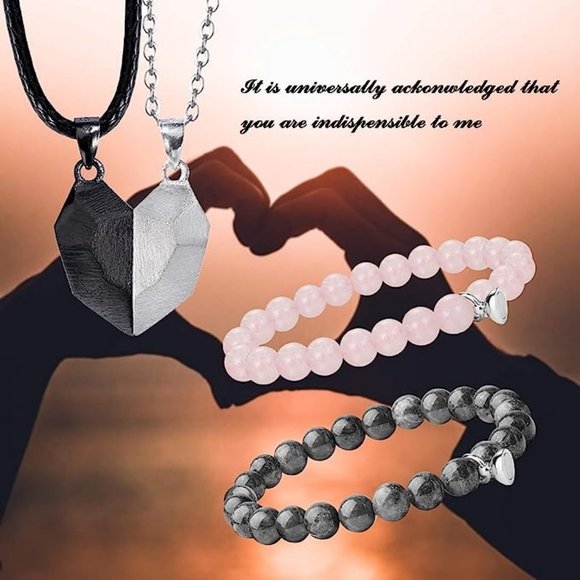 NEW 4Pcs Couples Bracelet Necklace Set Matching His and Hers Promise Lov… - Picture 4 of 4